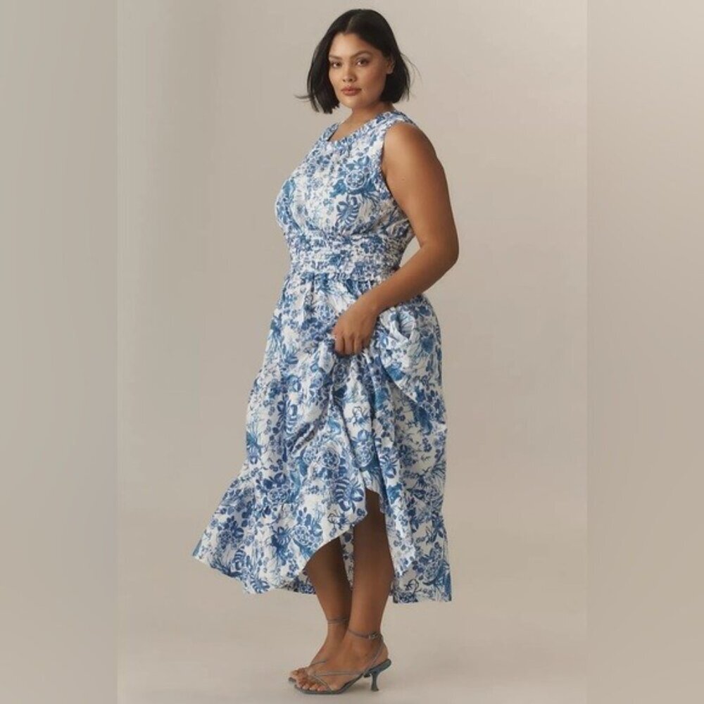 NWT Size XS - Anthropologie 100% Cotton Poplin Smocked Midi Dress (NWT US$ 168) - Picture 7 of 16